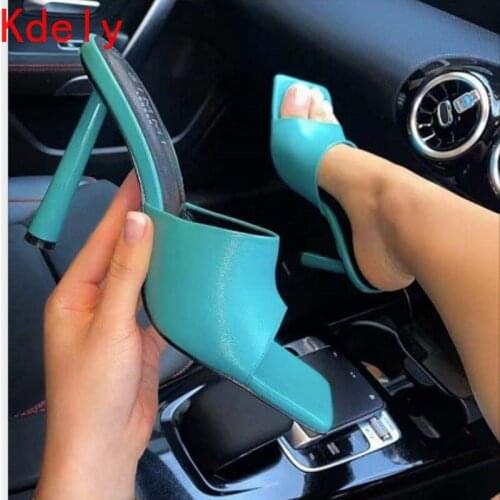 2021 New Summer Women Pumps Shoes Fashion Heel Mules Slippers Elegant Square Toe High Heels Slippers Ladies Party Dress Shoes