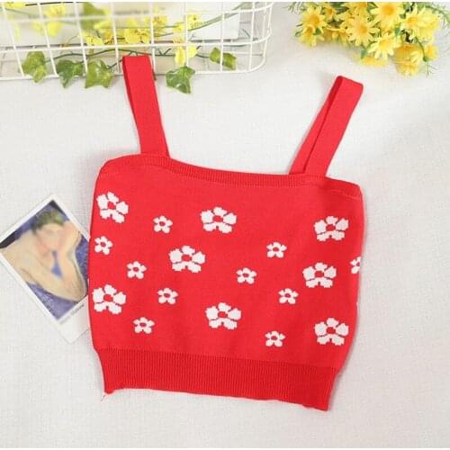 Flower Knitted Tank Tops For Women Summer Floral Embroidery Top Sleeveless Short Tank Top Femme Knitting Sweet Short Crop Top