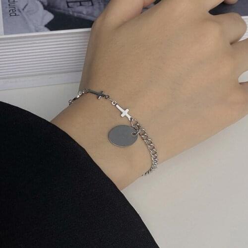VSnow Vintage Circle Coin Medallion Cross Charm Bracelet for Women Exquisite Chunky Chain Asymmetric Holiday Bracelet Jewellery