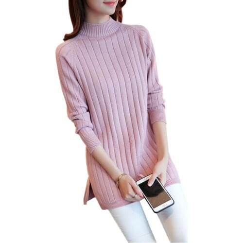 Long Sleeve Half Turtleneck Knitted Sweater Women Pullover Autumn Winter Plus Size Mid-Length Knitwear Loose Ladies Top 3XL H918