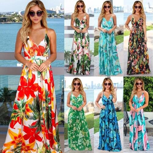 2021 spring / summer new dress Bohemian floral suspender long dress womens large