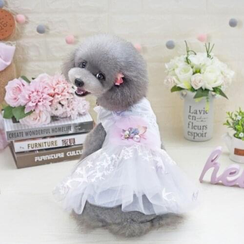 Dog Dress Princess Gauze Mesh Lace Tutu Dresses Sleeveless Tee Dog Clothes with Lace Bow For Small Pet Dogs Chihuahua Clothes