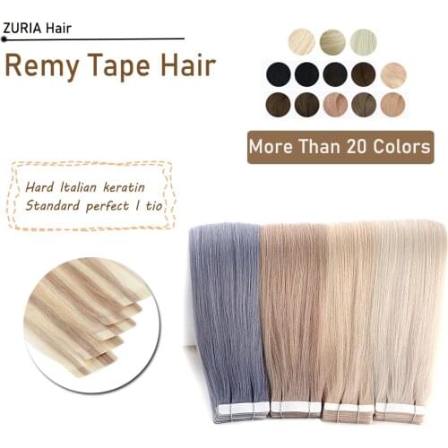 ZURIA Invisible Remy Tape In Extensions Natural Real Straight Human Hair Double Drawn Adhesive Skin Weft 16" 20" 24" 20/40PCS