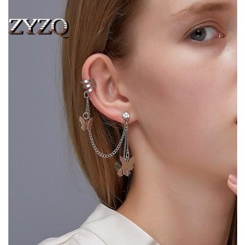 ZYZQ 1pc Korean Style New Elegant Rhinestone Butterfly Earrings for Women Zinc alloy Clip Girls Pendientes Sweet Jewelry
