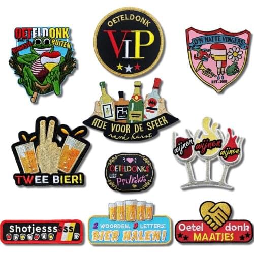 10pcs/lot Oeteldonk Emblem Beer Frog Carnival Netherland Iron on Letter Patches on Clothes Stripes Embroidered Patches for Dress