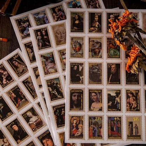 100 Pcs Retro Art Post Office Series Gold Foil Decorative Stickers Scrapbooking Stick Label Diary Album Stationery Stamp Sticker