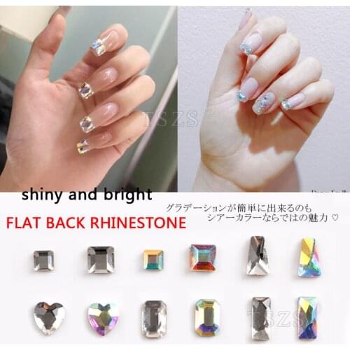 15pcs/lot Crystal Clear Square Trapezoid Heart Rhinestone Flat back Facet Glass Strass Coating Nail Art
