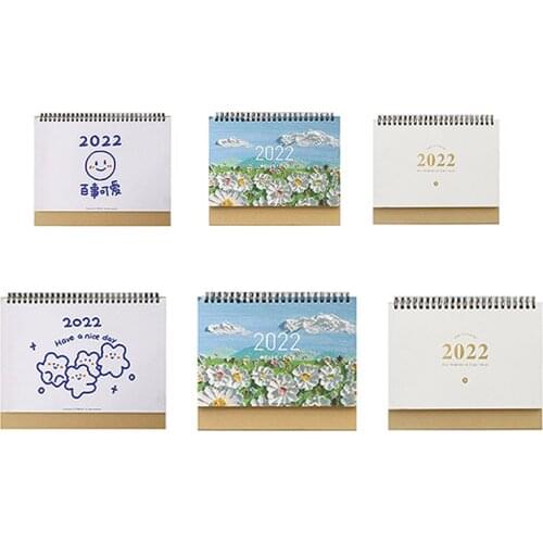 2022 Simple Decorative Ornament Cartoon Series Desktop Calendar Dual Daily Schedule Table Planner Yearly Agenda Organizer Office