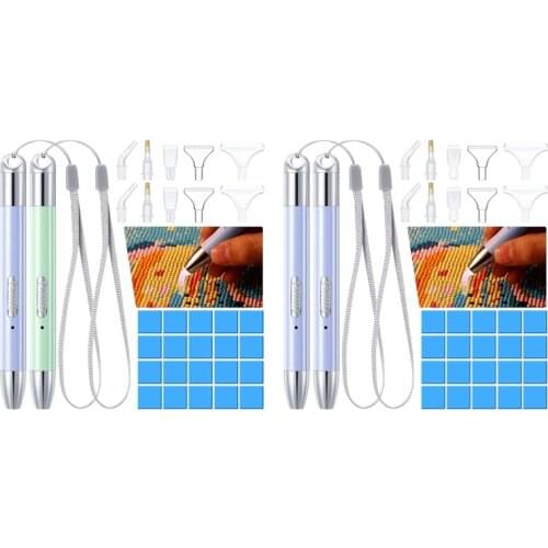 34 Pcs Diamond Painting LED Drill Pen Set Tools with Pen Heads Storage Case for DIY Crafts