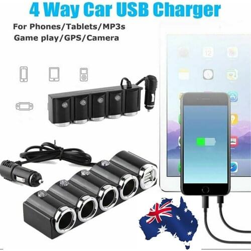 4 Way Car Cigarette Lighter Splitter Multi Socket Dual USB Plug Charger 12V-24V