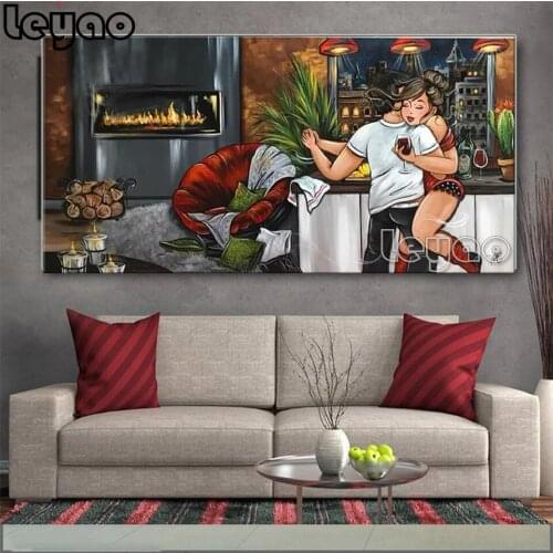 5D DIY Diamond Painting Cross Stitch Fat Lady Full Square/Round Diamond Embroidery Girl Set Diamond Mosaic Cartoon Portraitsleep