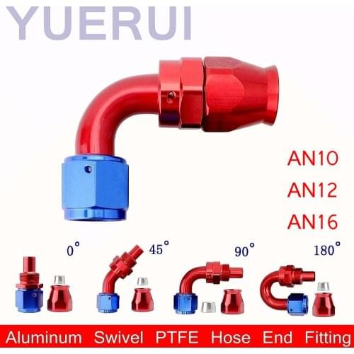 Aluminum AN10 Swivel PTFE Hose End Fitting Black Straight 45 90 180 Degree For Oil Fuel Line Oil Cooler Hose End Fitting