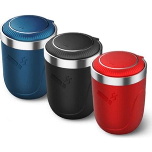 Car Ashtray, Easy Clean Multifunctional Car Ashtray with Lid Blue Led Light Creative Car Interior Decoration