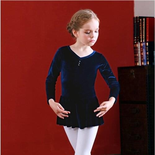 Girls velvet ballet dress long sleeve ballet skirted leotard rhinestone pinch front winter dance dress ballerina dancewear