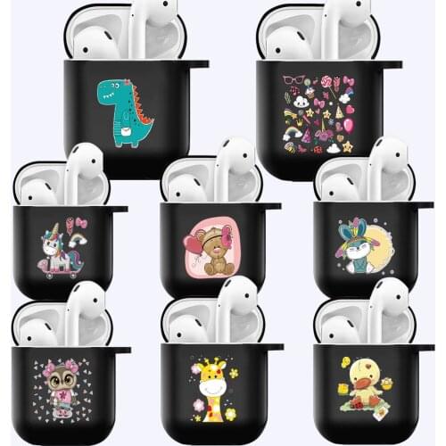 Case for Apple AirPods 1st /2nd Gen Printing Cute Soft Silicone Protective Bluetooth Earphone Cover Charging Black Earpod box