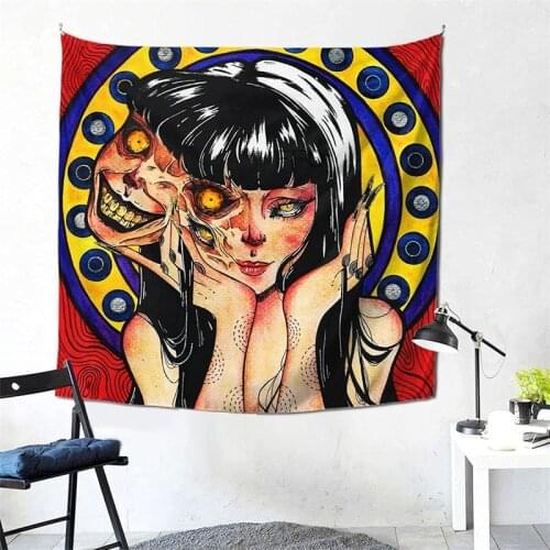 FFO Junji Ito Tapestries Japanese Anime Horror Tapestry Witchcraft Supplies Large Beach Fabric