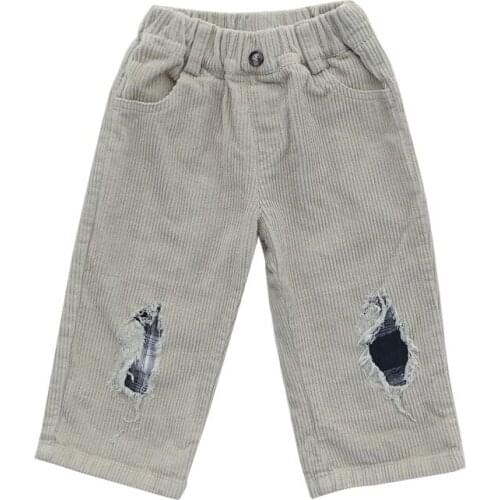 Children Boys 2019 Autumn Corduroy Pants Baby Children break hole roll side casual pants straight pants 1