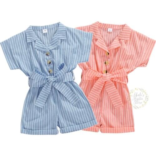 1-6Y Toddler Baby Kid Girls Jumpsuit Striped V neck Romper Children Girls Summer Costumes Clothes