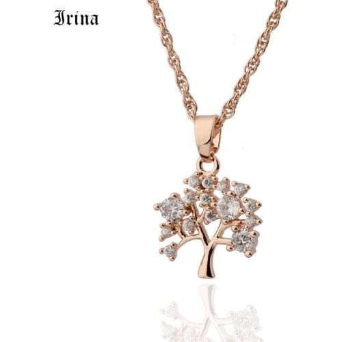 Irina Fashion Jewelry Tree Of Life Pendants & Necklaces Women 585 Rose Gold Color Cubic zirconia Jewelry Collares Necklace