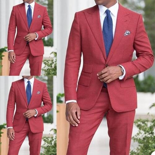 Classic Casual Men Tuxedos Custom Made Single Breasted Peaked Lapel Streetwear Blazer 2 Pieces Set Daily Slim Fit Jacket