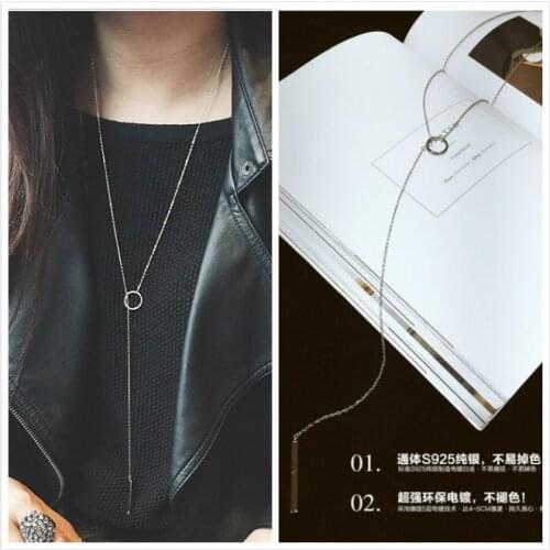 925-Sterling-Silver Vintage Jewelry Circle Strip Long Chain Pendants&Necklaces 925 Sterling Silver Choker Necklace For Women