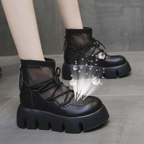 Korean Version Of The Hot Trend Short-Tube Zipper Temperament Ladies Net Boots Summer Fashion Thick-Soled Martin Boots