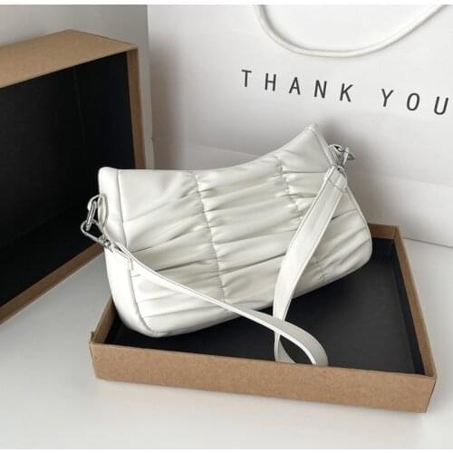 Trendy Pleated Shoulder Bag Women Fashion PU Leather Baguette Bag Designer Armpit Handbag Casual Lady Underarm Bag Pouch Bolso