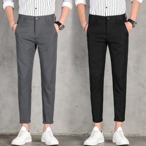 Men Cropped Pants Business Trousers Formal Regular Fit Long Pants Casual Seluar Panjang Lelaki