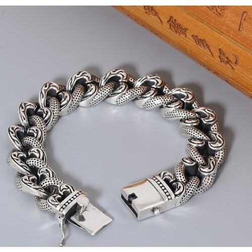 S925 pure silver jewelry vintage man bracelet Thai silver flame pattern tank chain silver bracelet for man 18-20cm