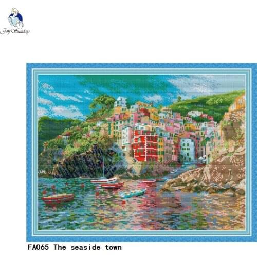 The Seaside Town DIY Handmade Cross-stitch Kit Needlework 11CT 14CT DMC Counted Chinses Cross Stitch Embroidery Set