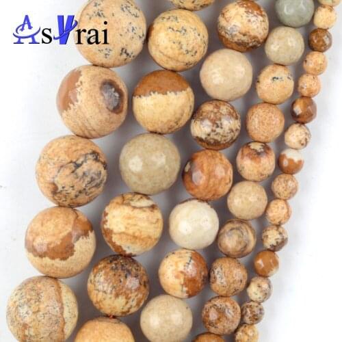 Natural Stone Faceted Picture Round Beads For Jewelry Making 4/6/8/10/12MM Diy Bracelets Accessories Wholesale 15"