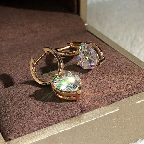 2020 New Gold Color Cubic Zircon Heart Cut White Crstal Rhinestone Dangle Hoop Earrings Elegant Bridal Ear Accessories Gifts