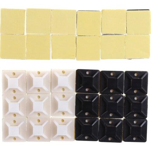 NEW 100pcs/pack Mounts Mounting Base Clamps Clip Self Adhesive Cable Wire Zip Tie 20mmx20mm