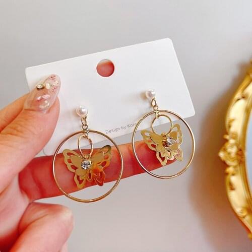 New Fashion Circle Butterfly Earrings 2021 New High-quality Temperament Gold Color Dangle Earings Retro Women Eardrop Jewelry