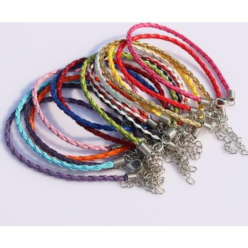 500X Charm Man-Made 18INCH Black Wrap Leather Braided Rope Necklace With Clasp Fit Fashion Jewelry DIY Leather Bracelet Material