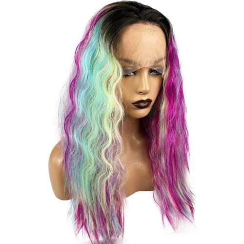 24inch Long Hair Mixed Color Wig Synthetic Lace Front Wig Pre Plucked Glueless Wig for Cosplay Lace Frontal Wigs For Black Women