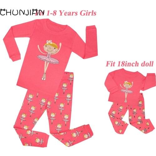Girls Princess Pajamas Kids Dance Sleepwear Children Long Sleeve Pijamas Baby Pyjamas For Doll Clothing Set For 2-8T