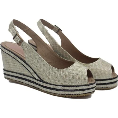 WEDGES MESH & LINEN SANDALS