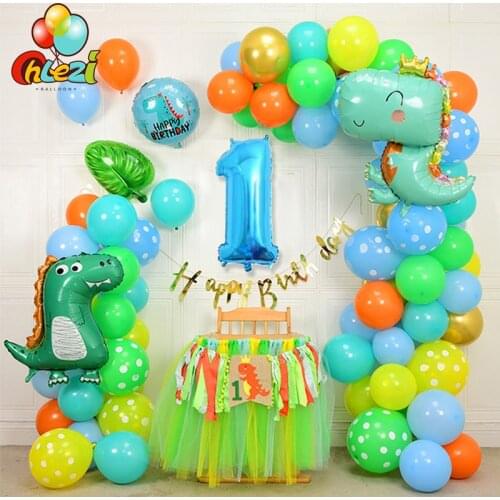 107pcs Cartoon Dinosaur Birthday Balloons Set 32 Inch Number Foil Ballons Baby 1 2 3 Year Birthday Party Decorations Kids Shower