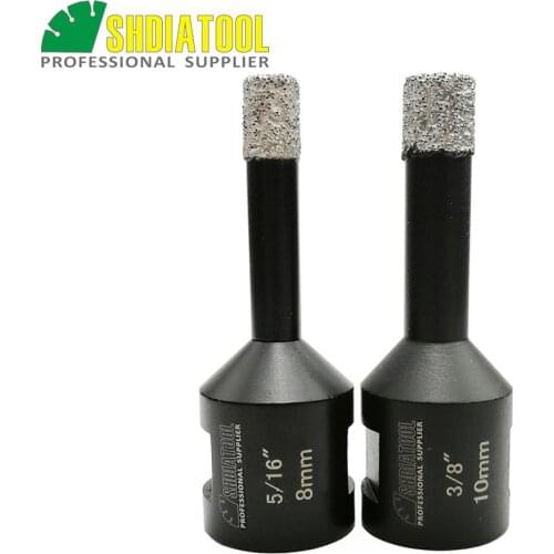 SHDIATOOL 2pcs/set 5/8-11 Thread Vacuum Brazed Diamond Dry Drilling Bits(10mm+8mm) Diameter 5/16" & 3/8" Core Bits Hole Saw