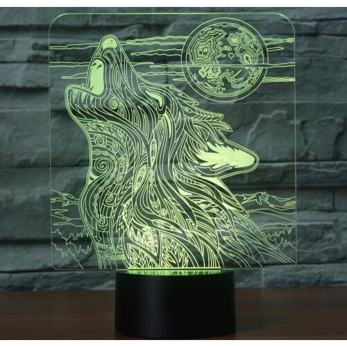 Growled Wolf 3D Night Light USB 7 Colors Changing Animal LED Touch Switch Desk Table Lamp As Home Decoration