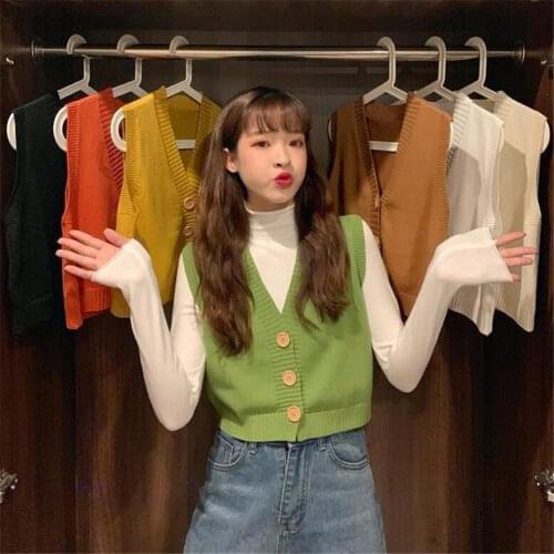 2021 Korean Fashion Knitted Sweaters Vintage Twist Sweater Vest Women Solid Crop Tops Fall Daily Streetwear Office Lady Elegant