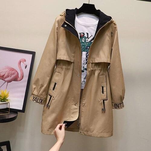 2020 New Spring Autumn Trench Coat Women Hooded Long Coat Streetwear Windbreaker Female Casual Outwear Zipper Pocket Overcoat