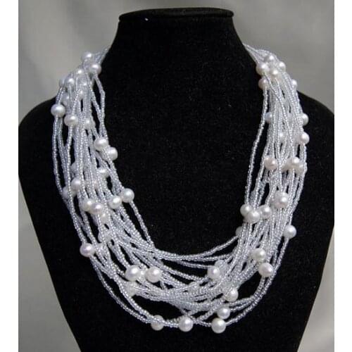 Unique Pearls jewellery Store Birthday Gift Women Pearl Jewelry White Color Multi Strand Real Freshwater Pearl Necklace