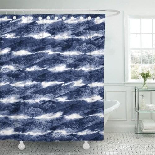 Blue Tye Abstract Indigo Striped Space Dye Nautical Navy Shower Curtain Waterproof Polyester Fabric 72 x 78 Inches Set with Hook