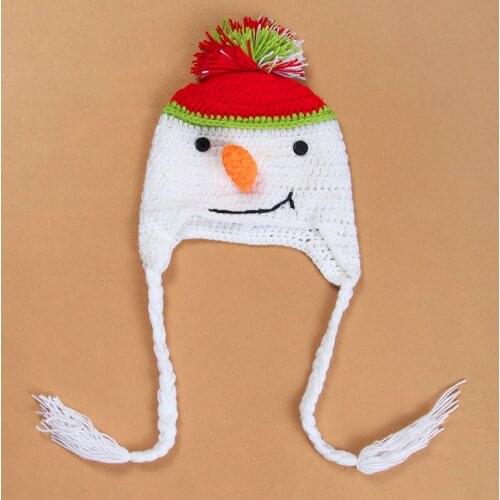 Crochet Baby Girl Boy Twin Snowman Ear Flap Beanies Christmas Hats Winter Holiday knitted cap Snowman Beanie Cartoon design H954
