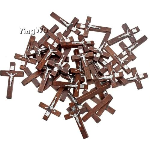 YingWu Wholesale Lots 100pcs Alloy JESUS Cross Wood Beads Pendants Fit Necklace