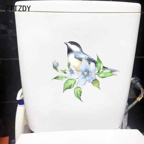 ZTTZDY 23.2×20.7CM Color Paint Painting Flower Bird Wall Stickers Bathroom Toilet Decals Home Decoration T2-1457