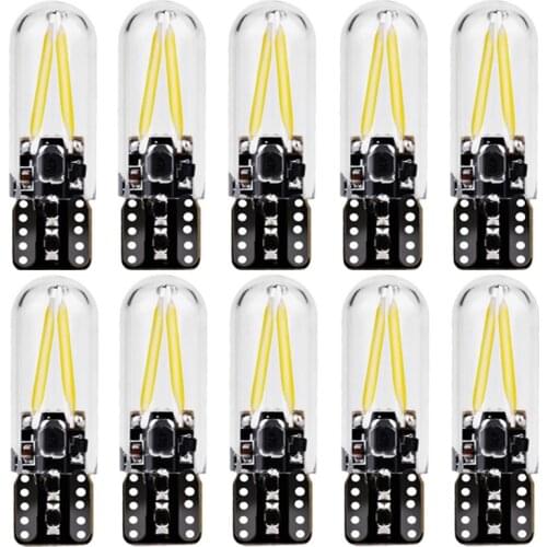 10pcs T10 194 2825 W5W Filament COB LED Light Glass Shell Wedge Auto Parking Bulb CANBUS NO ERROR Car Interior Reading Dome Lamp