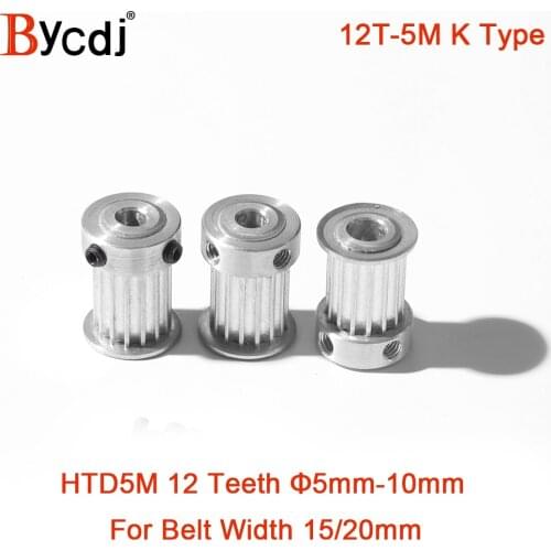 12 Teeth HTD 5M Synchronous Pulley Bore 5/6/6.35/7/8/10mm for Width 15/20mm HTD5M Timing Belts Gear wheel pulley 12Teeth K Type